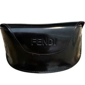 Fendi Black Soft Clam Shell Case For Eyeglasses Sunglasses Faux Patent Leather